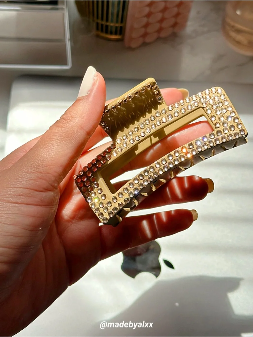 Gold Rhinestone Rectangular Hair Clip - Picture 5 of 7